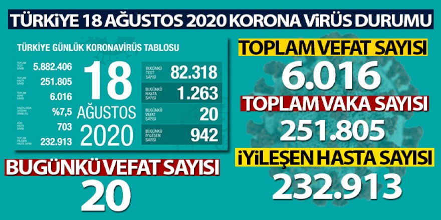 Son 24 saatte korona virüsten 20 kişi hayatını kaybetti