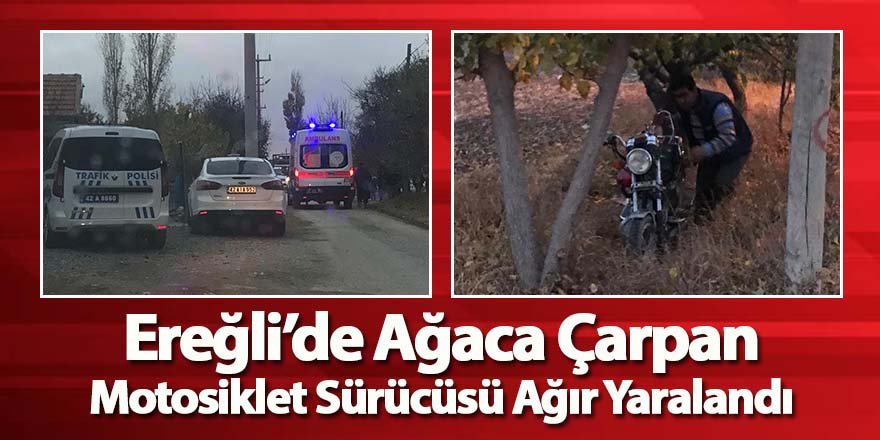Ereğli’de Ağaca Çarpan Motosiklet Sürücüsü Ağır Yaralandı