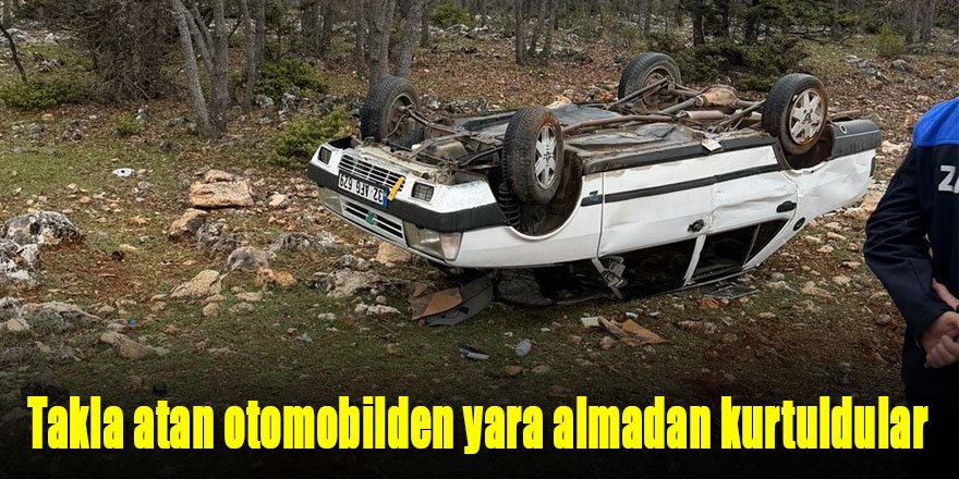 Takla atan otomobilden yara almadan kurtuldular