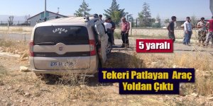 Tekeri Patlayan Hafif Ticari Araç Yoldan Çıktı; 5 Yaralı