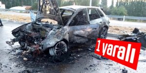 Devrilen otomobil alev aldı: 1 yaralı