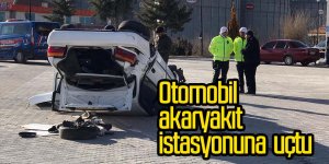 Takla atan otomobil akaryakıt istasyonuna uçtu