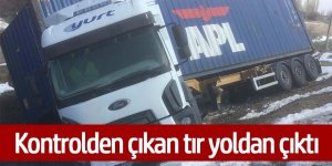 .BUZLANMA NEDENİYLE TIR YOLDAN ÇIKTI