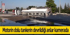 Motorin dolu tankerin devrilme anı anbean kamerada