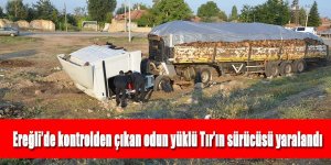 Ereğli’de odun yüklü Tır devrildi, sürücüsü yaralandı