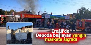 Ereğli’de malzeme Deposu’nda başlayan yangın markete sıçradı