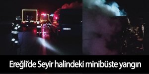 Seyir halindeki minibüste yangın