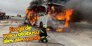 Ereğli’de yolcu otobüsü alev alev yandı
