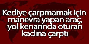 Kediye çarpmamak için manevra yapan araç, yol kenarında oturan kadına çarptı