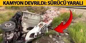 Kamyon Devrildi: Sürücü Yaralı