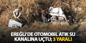 Otomobil atık su kanalına uçtu; 3 yaralı