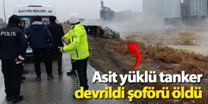 Karapınar’da devrilen asit yüklü tankerin şoförü öldü