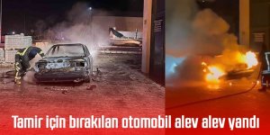 Tamir için bırakılan otomobil alev alev yandı