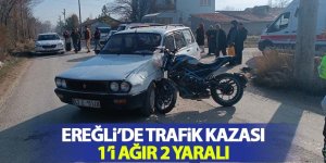 Ereğli’de motosiklet ile otomobil çarpıştı: 1’i ağır 2 yaralı