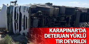 Karapınar’da deterjan yüklü TIR devrildi