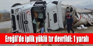 Ereğli’de iplik yüklü tır devrildi: 1 yaralı