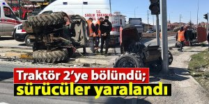 Mısır yüklü Tırın çarptığı Traktör 2’ye bölündü; sürücüler yaralandı